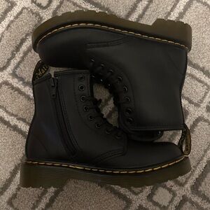 Kids size 12 Dr. Martens Black Ankle Boots with gold Stitching (Never Worn)